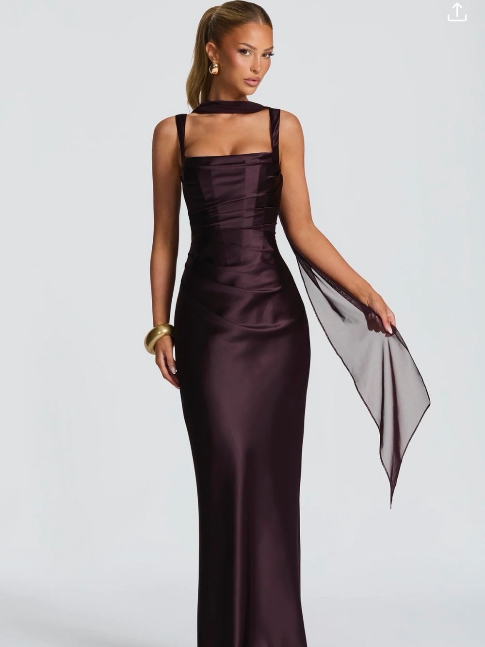 Elegant Plum Satin Maxi Dress